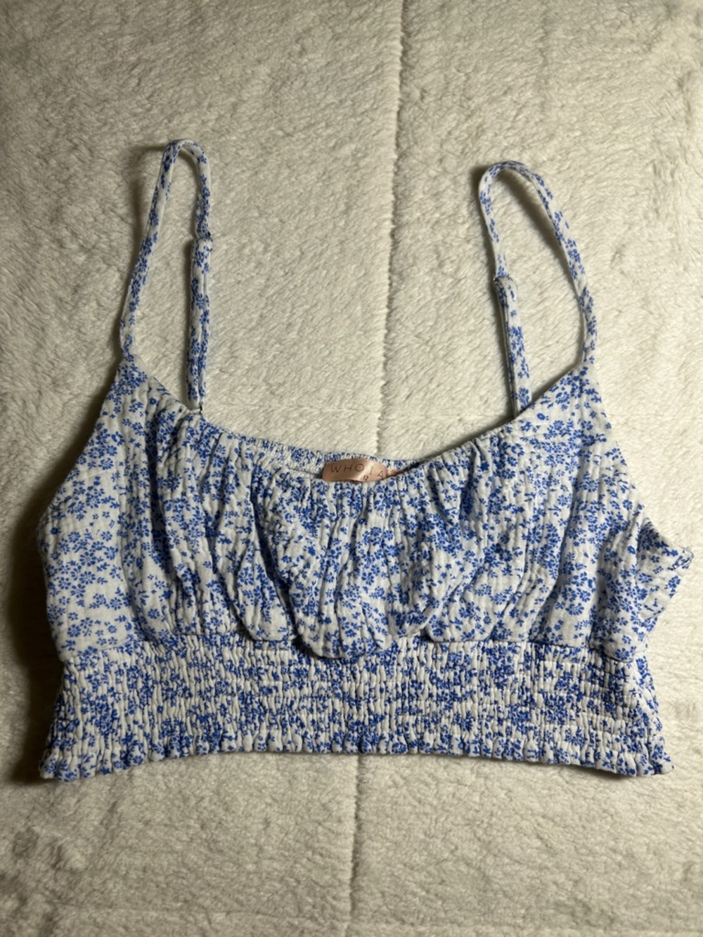 Blue Floral Smocked Cropped Cami Top